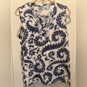 Croft & Barrow Navy and White Paisley Blouse